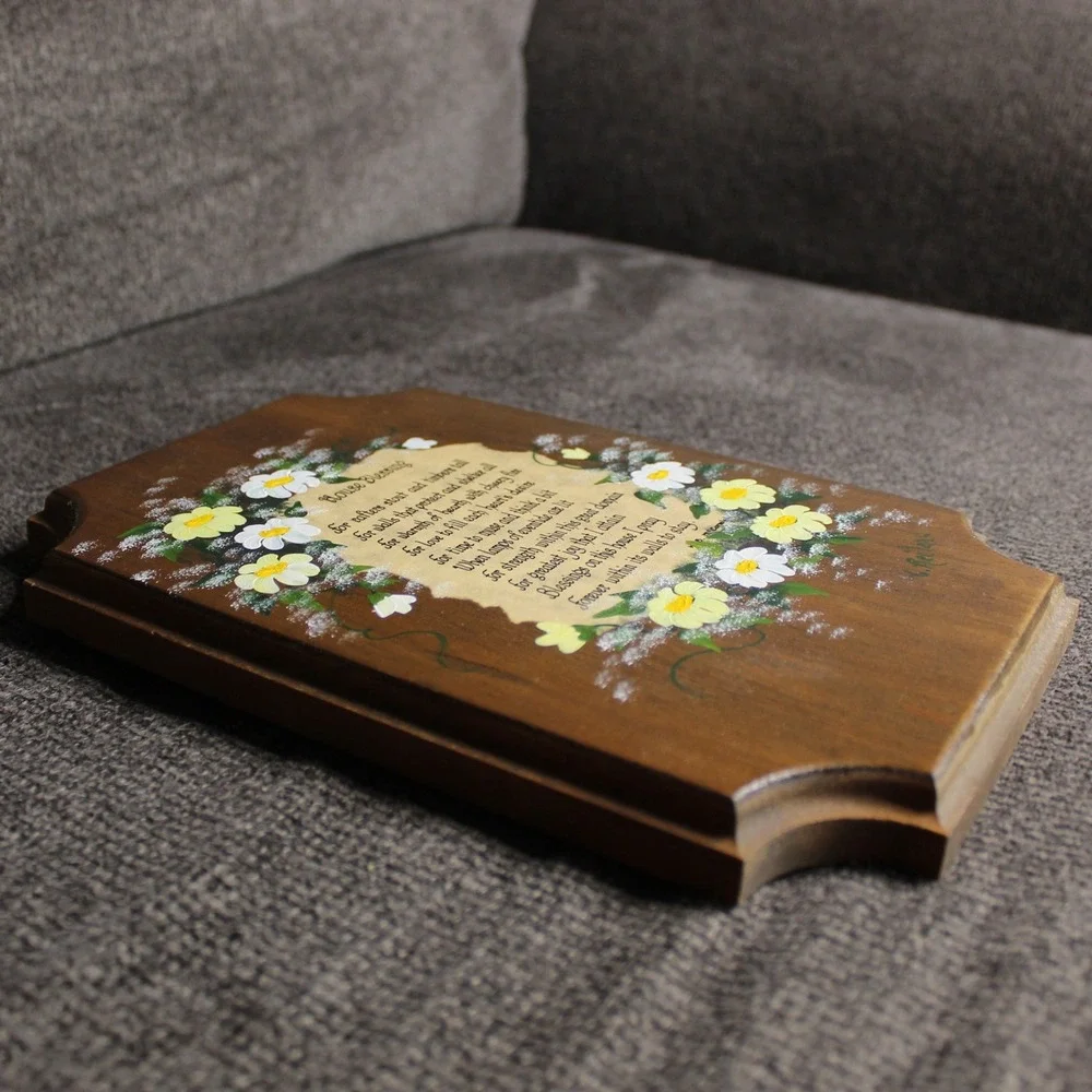 Hand Painted Wood Plaque with House Blessing Wall Decor Brown Floral Folk Art